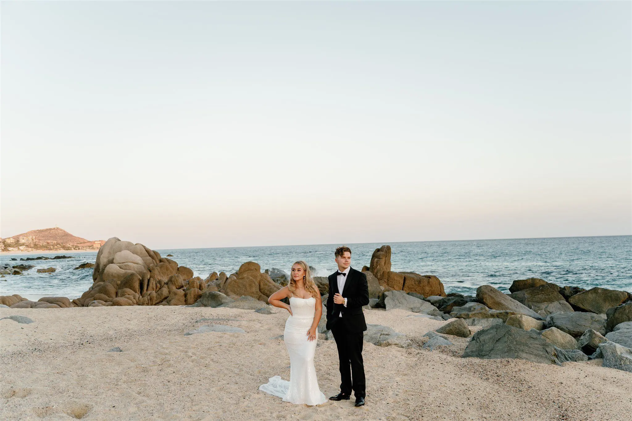 Bridal portraits at sunset on the beach in Cabo