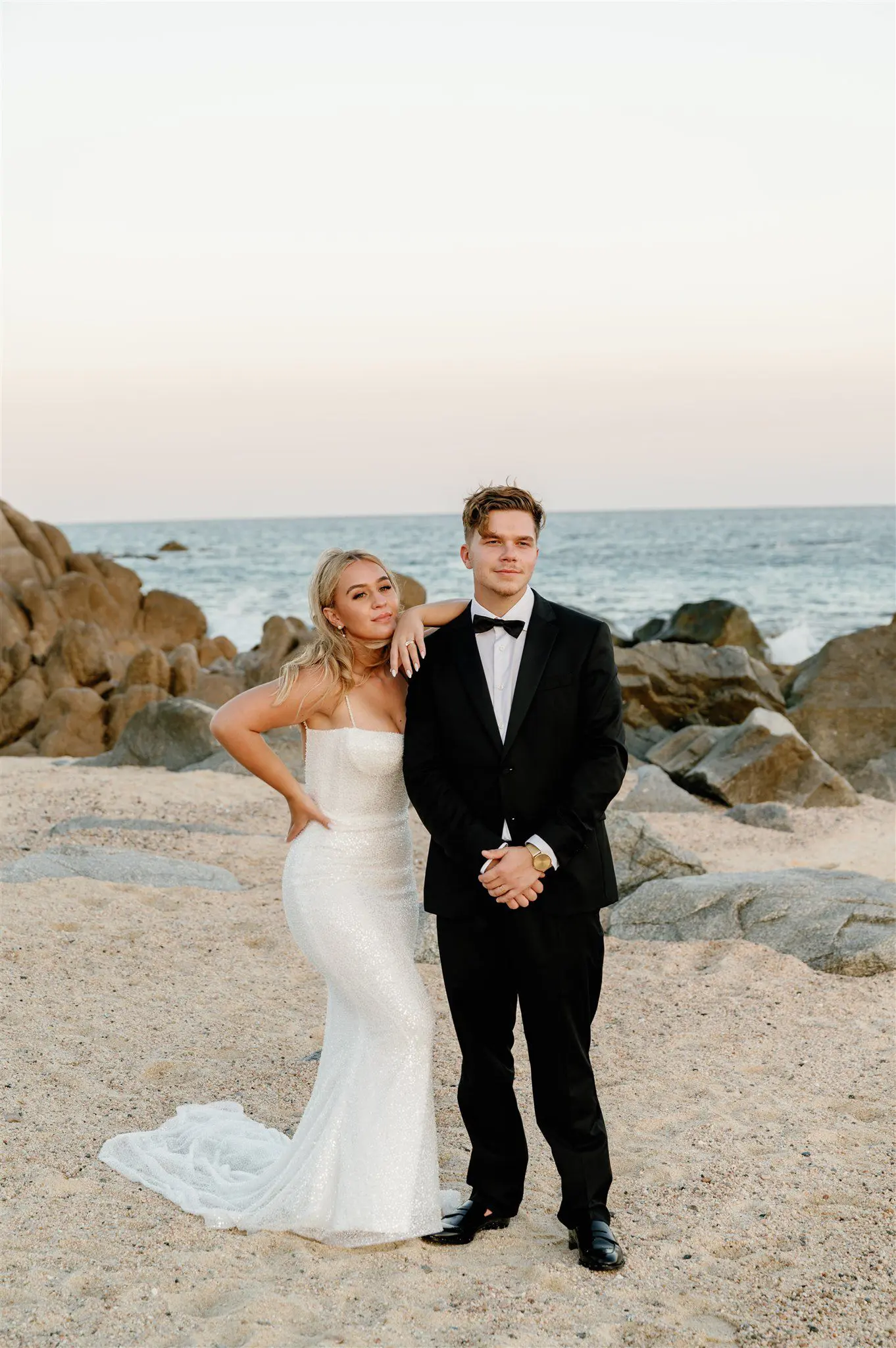 Bridal portraits on the beach at sunset