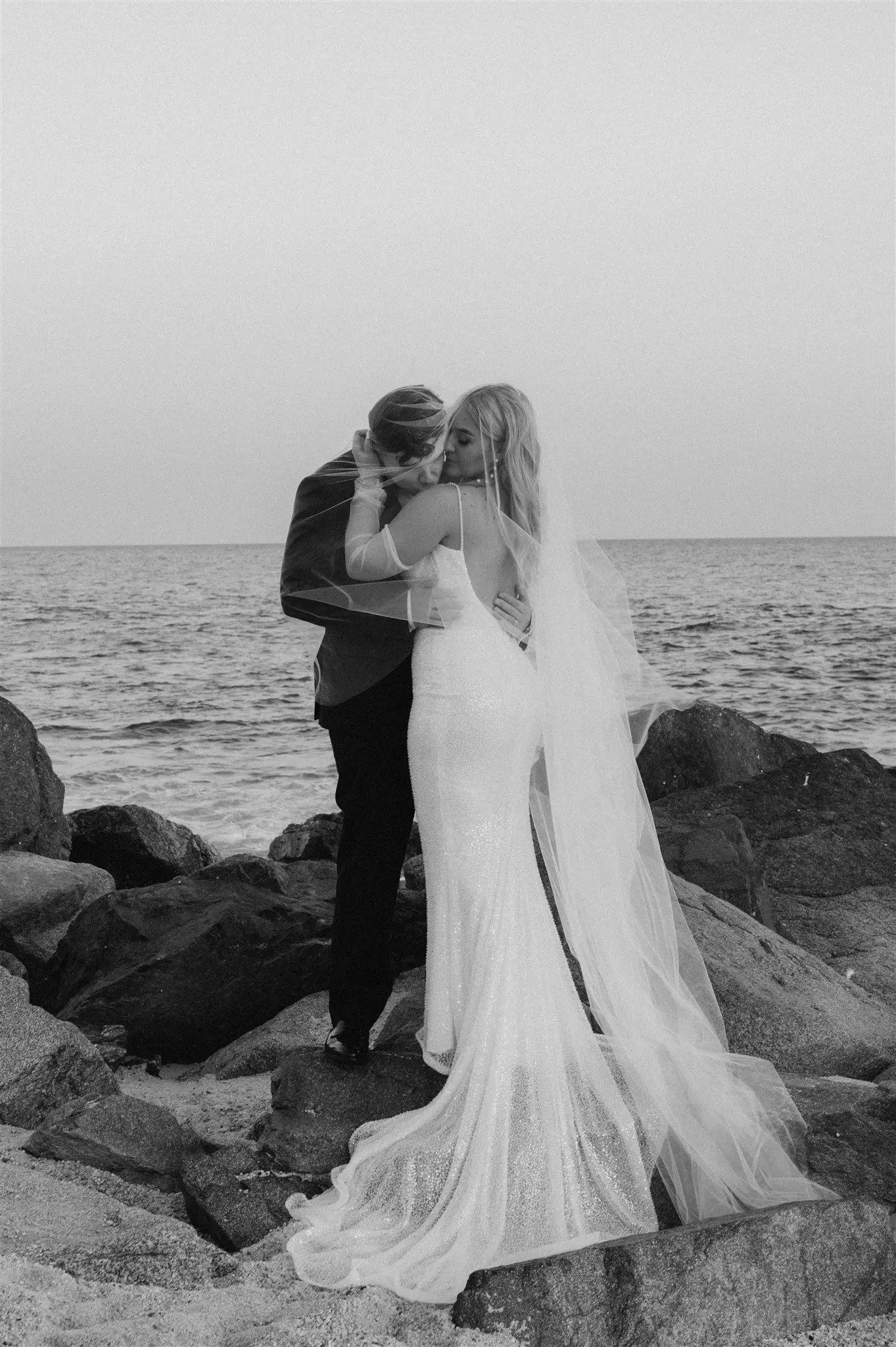 Bridal portraits on the beach at sunset