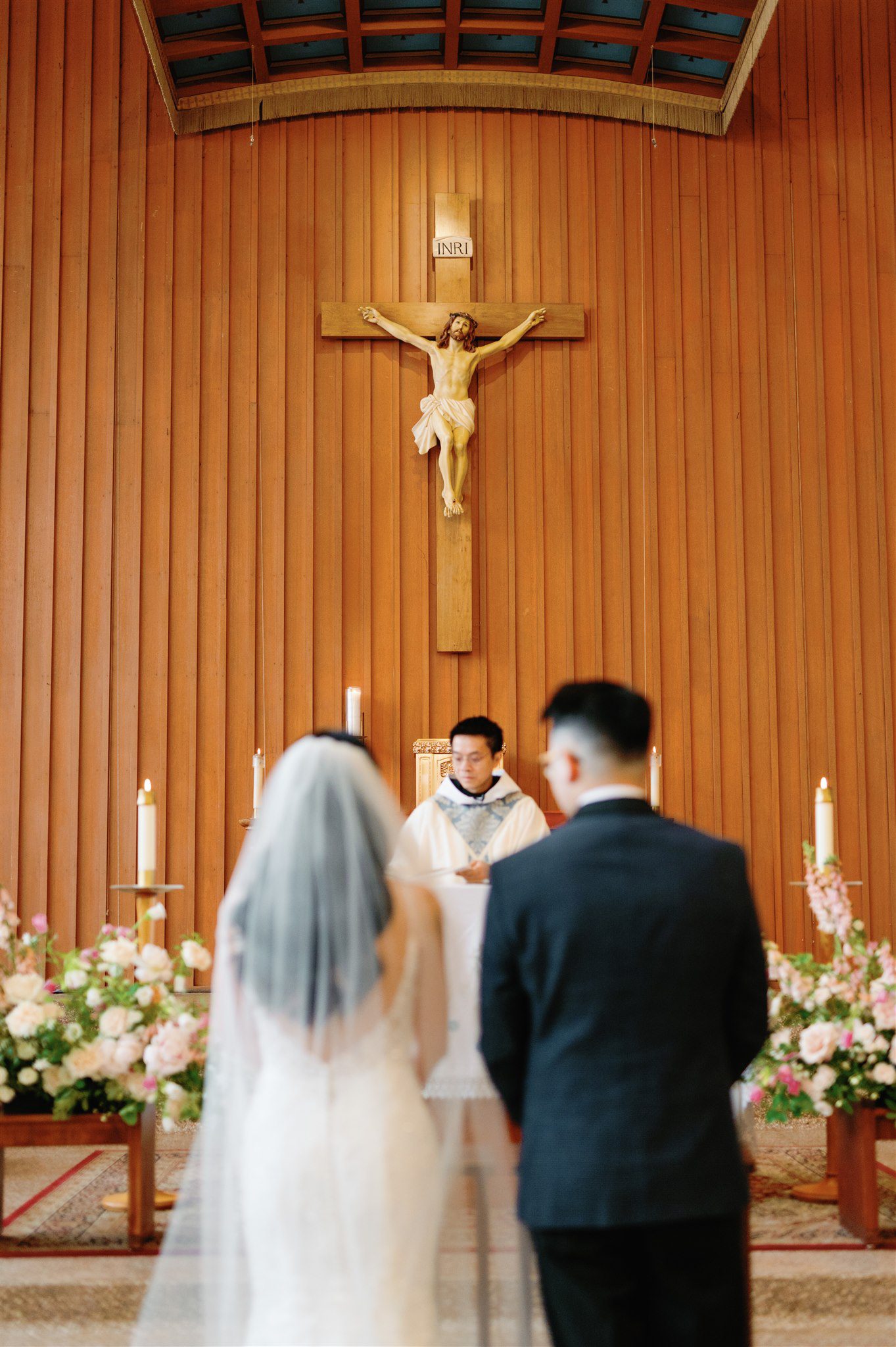 Bride and groom at a church ceremony