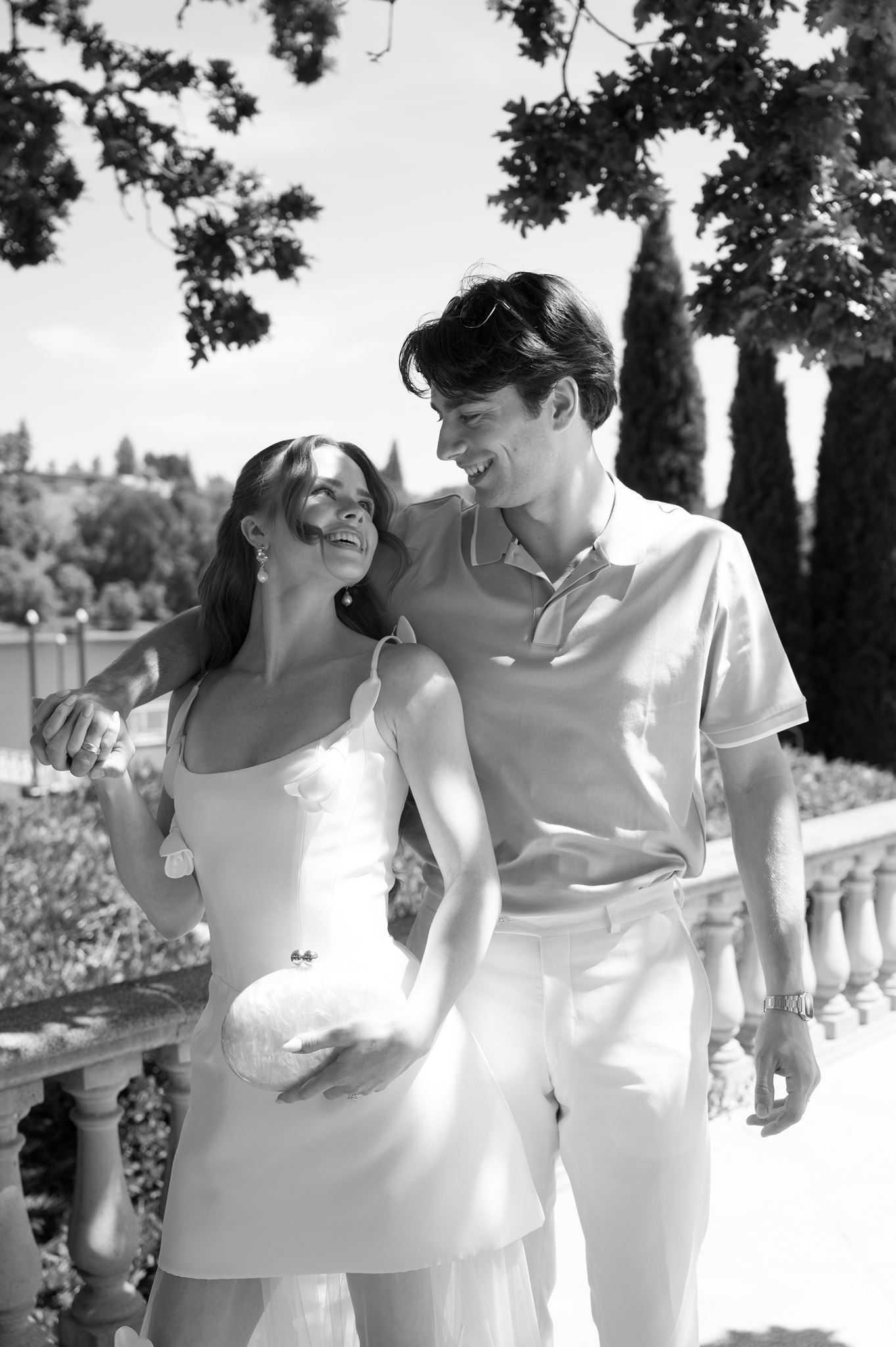 Couples wedding portrait overlooking the Willamette River