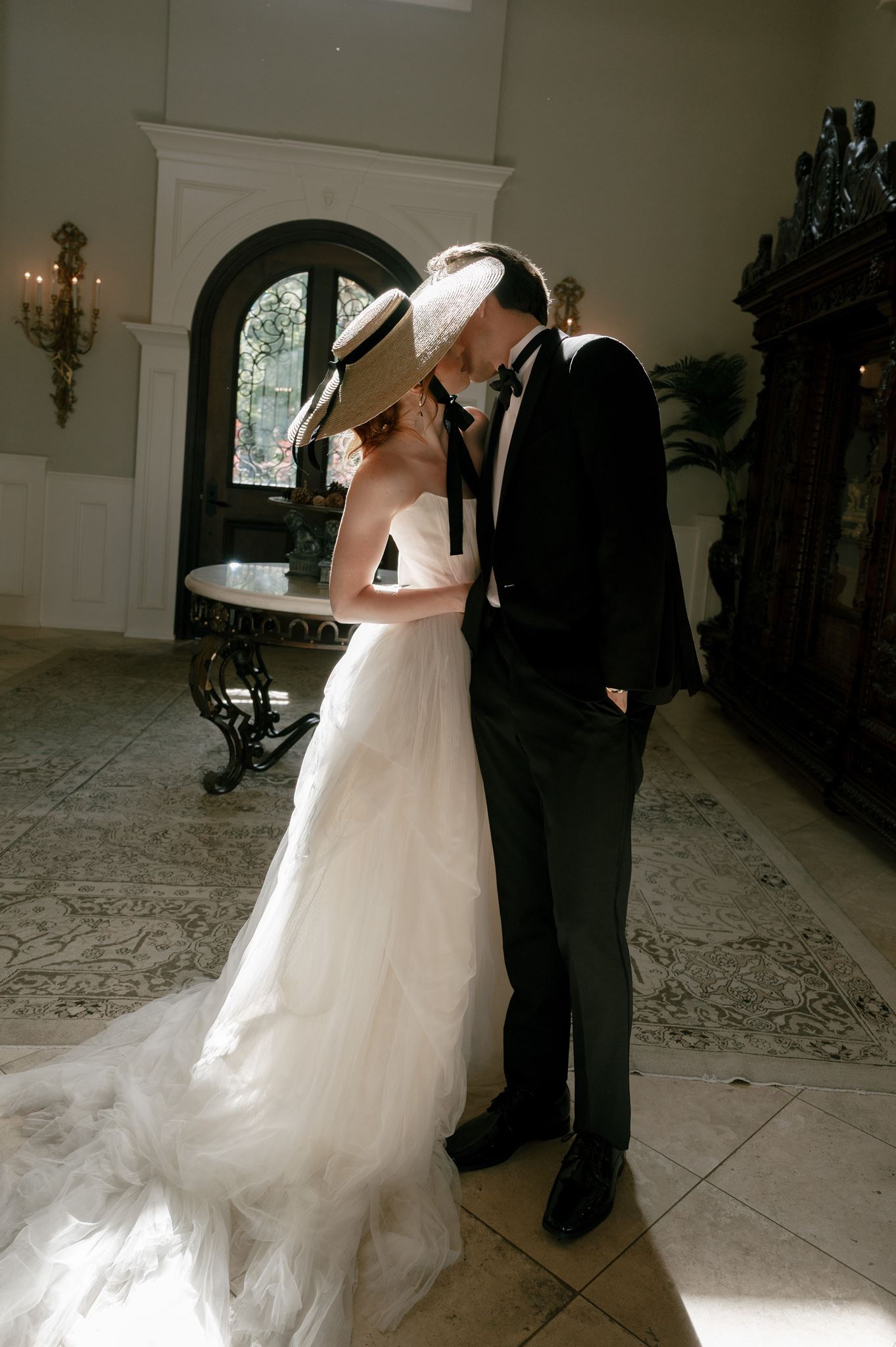 Wedding portraits in the entryway at the Palais de Leon wedding venue