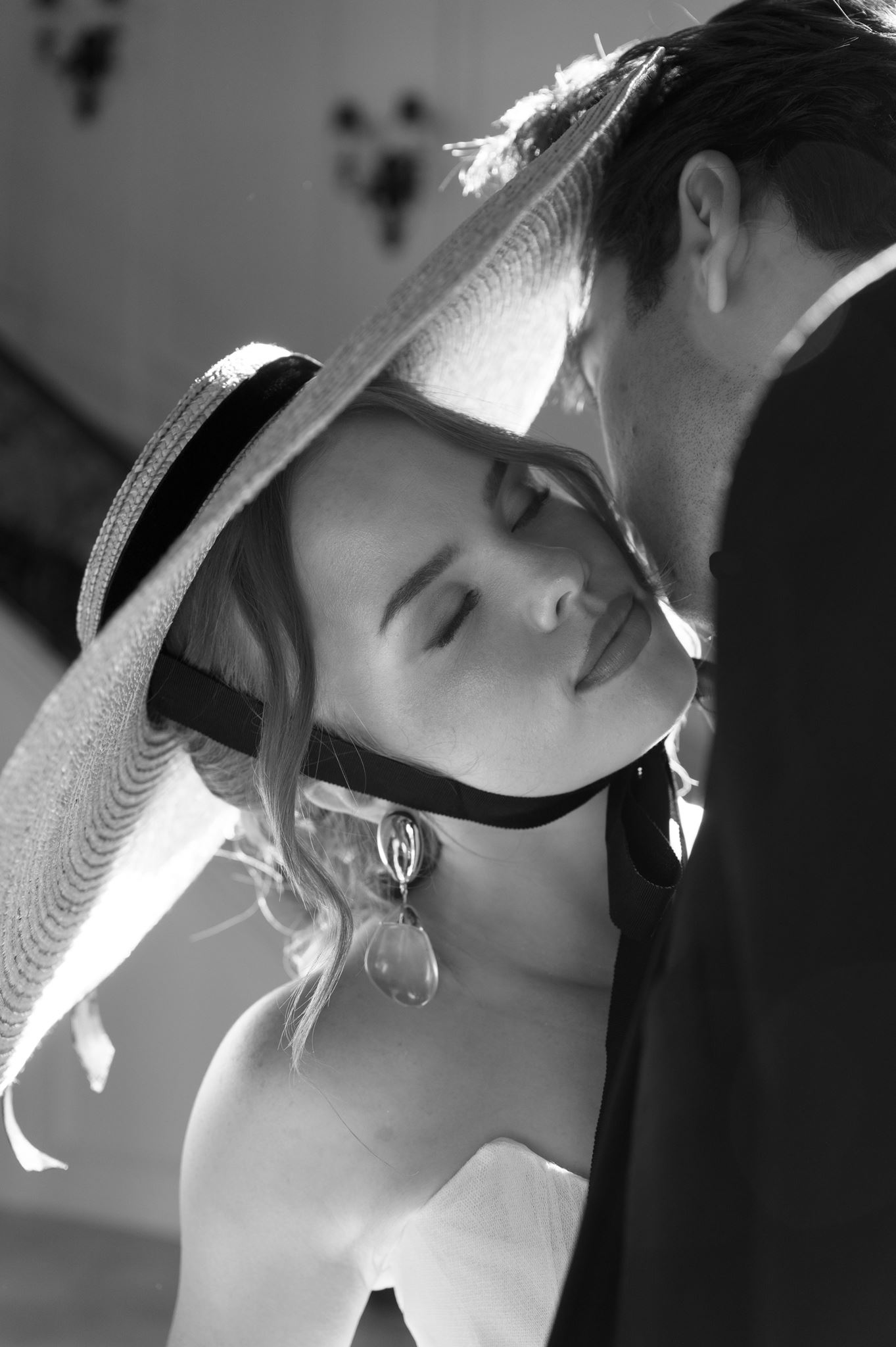 Close-up wedding couples black and white portrait