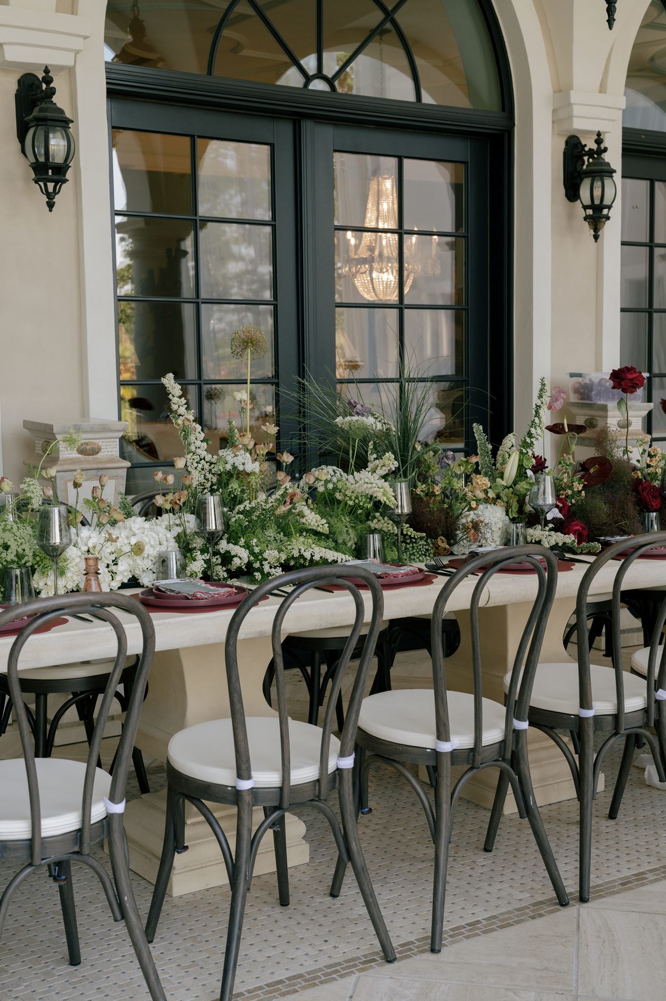 Elegant wedding tablescape with lush florals