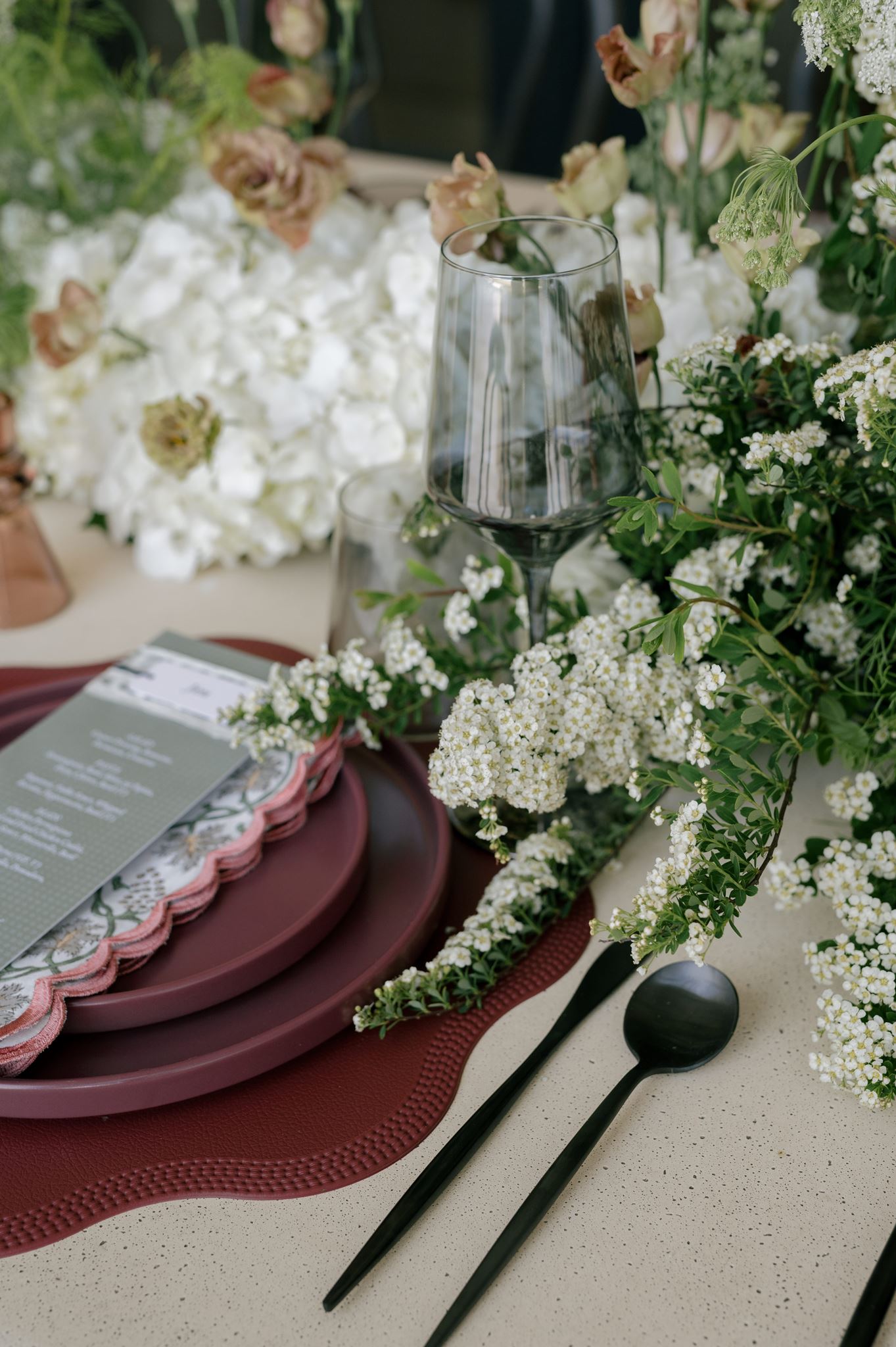 Elegant wedding tablescape with lush florals