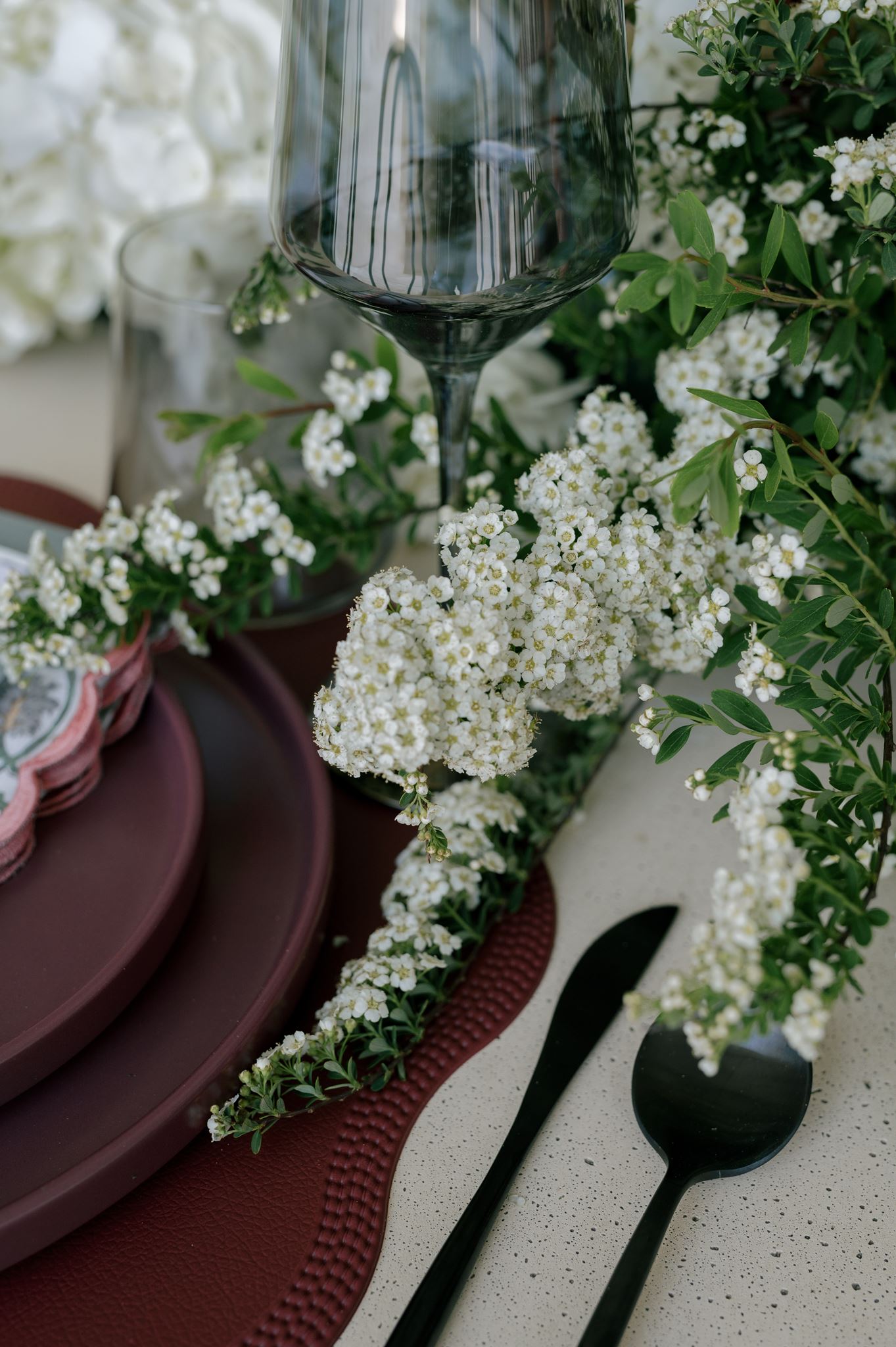 Elegant tablescape and florals at Palais de Leon wedding