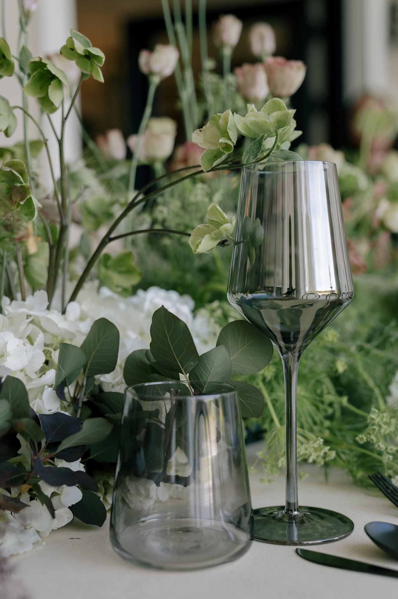 Elegant wedding tablescape with lush florals