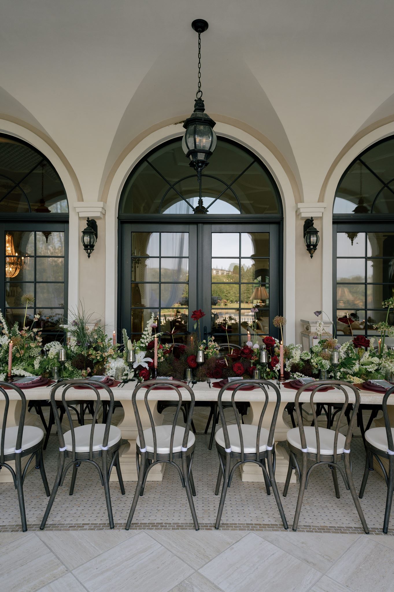 Outdoor wedding reception at Palais de Leon