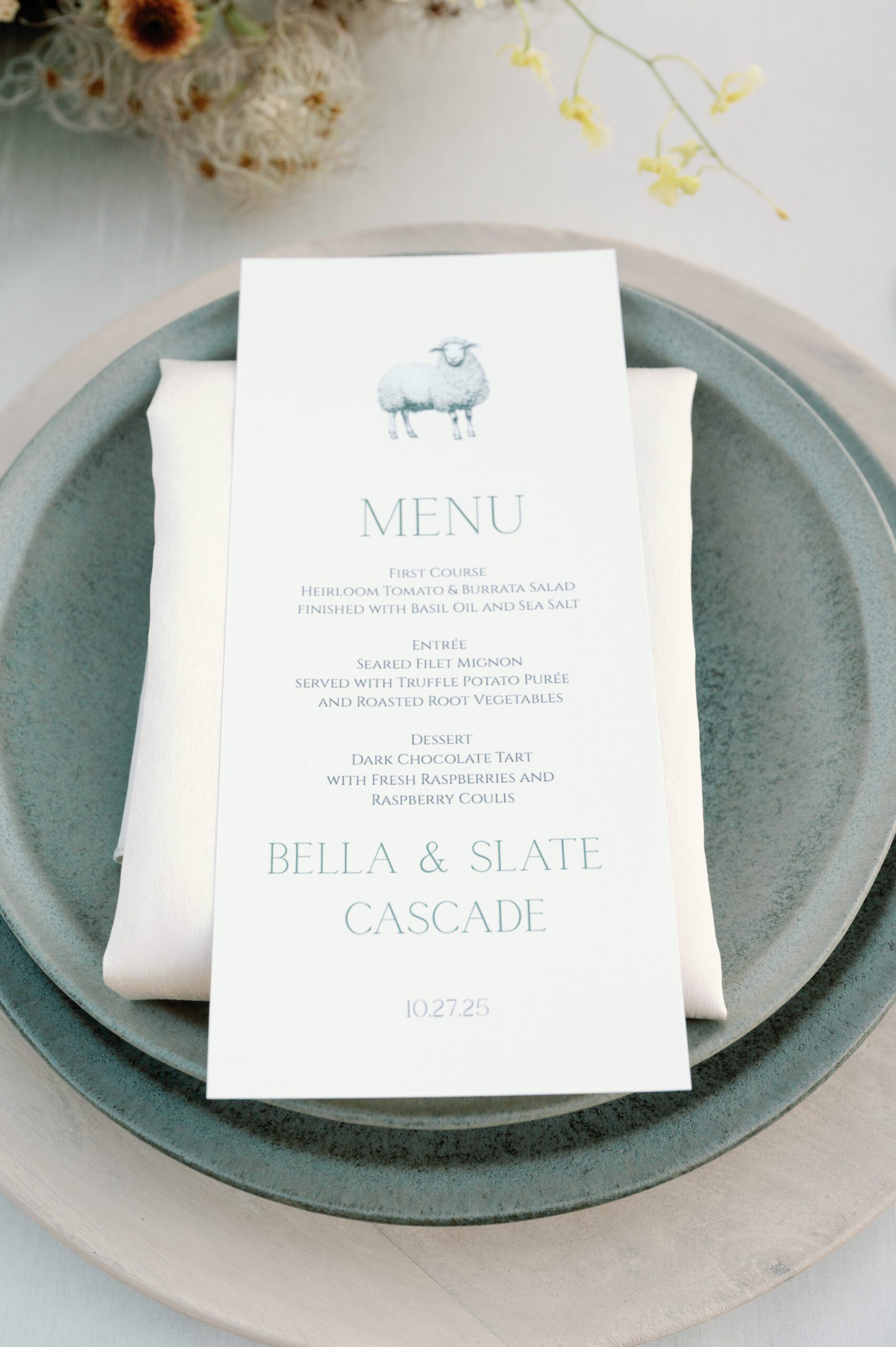 Wedding reception  tablescape at LucidWild Estate vineyard
