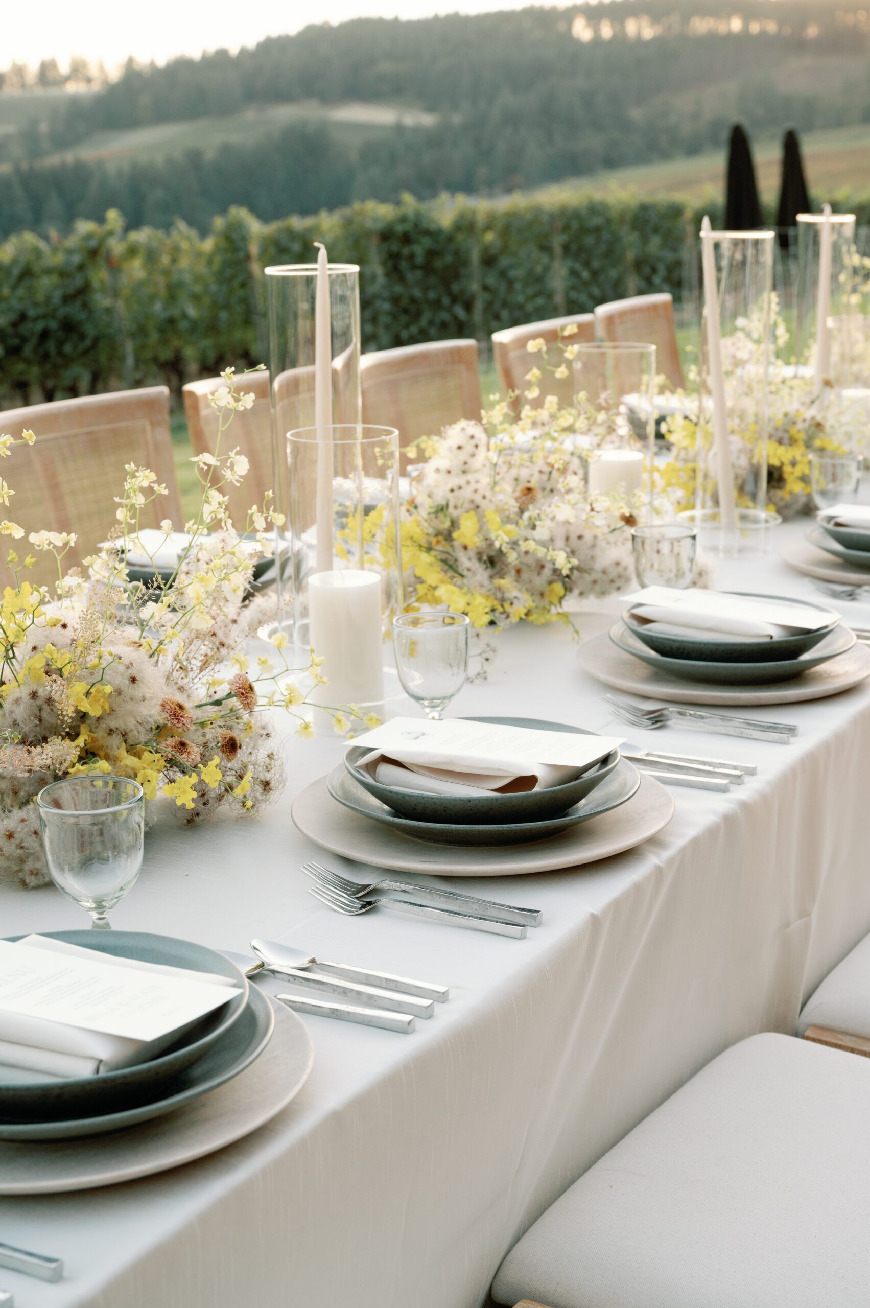 Wedding reception  tablescape at LucidWild Estate vineyard