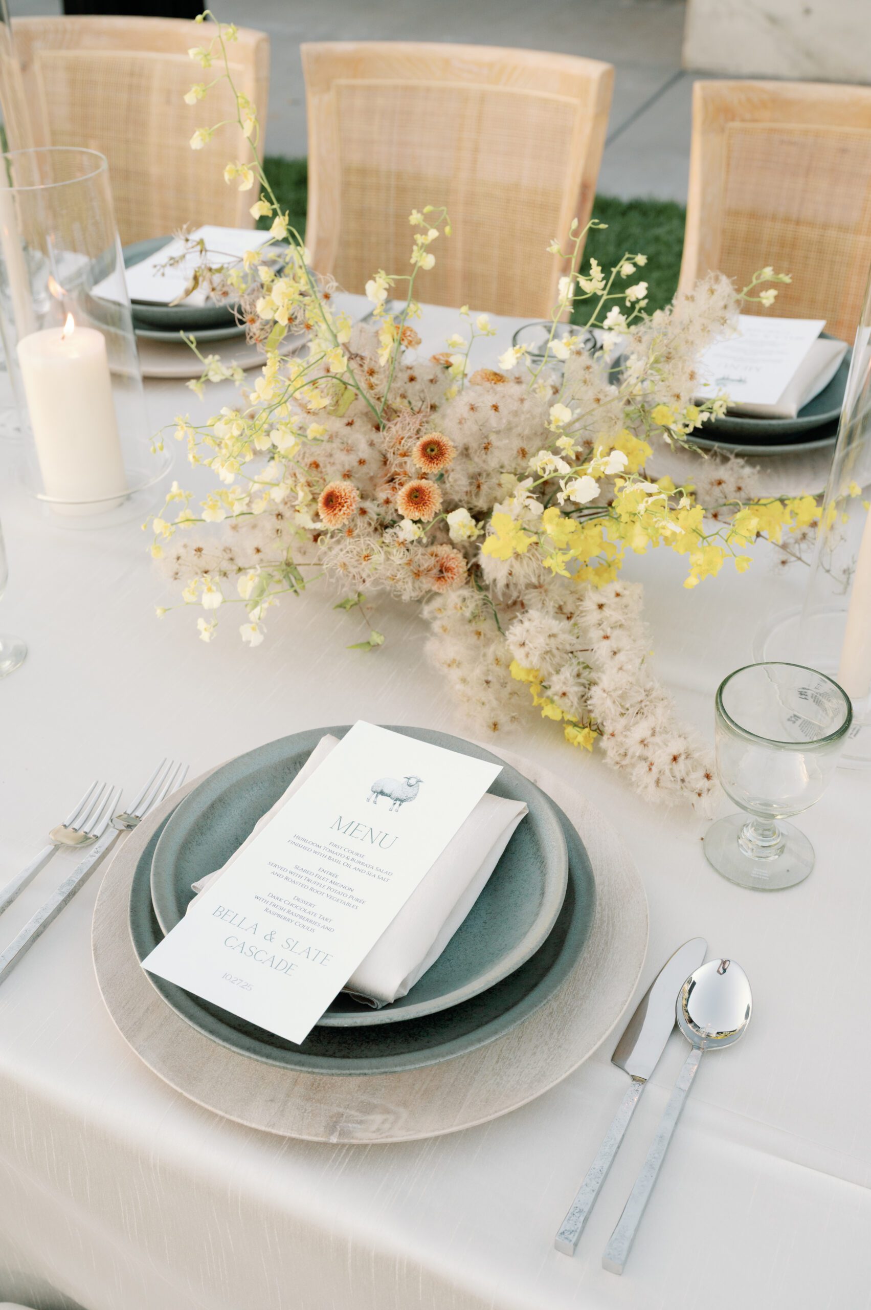 Romantic vineyard wedding tablescape