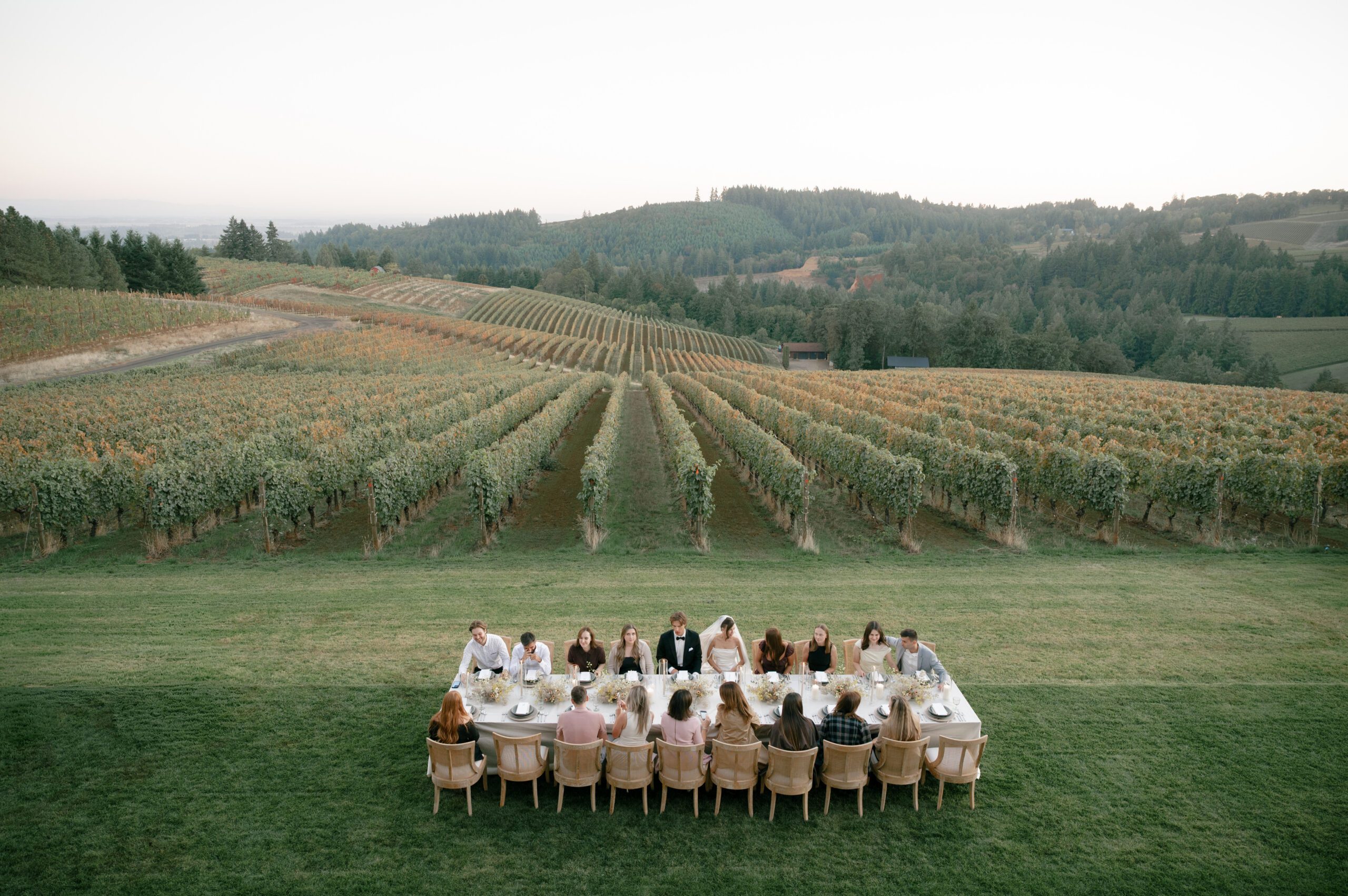 Wedding reception dinner at an Oregon vineyard wedding venue