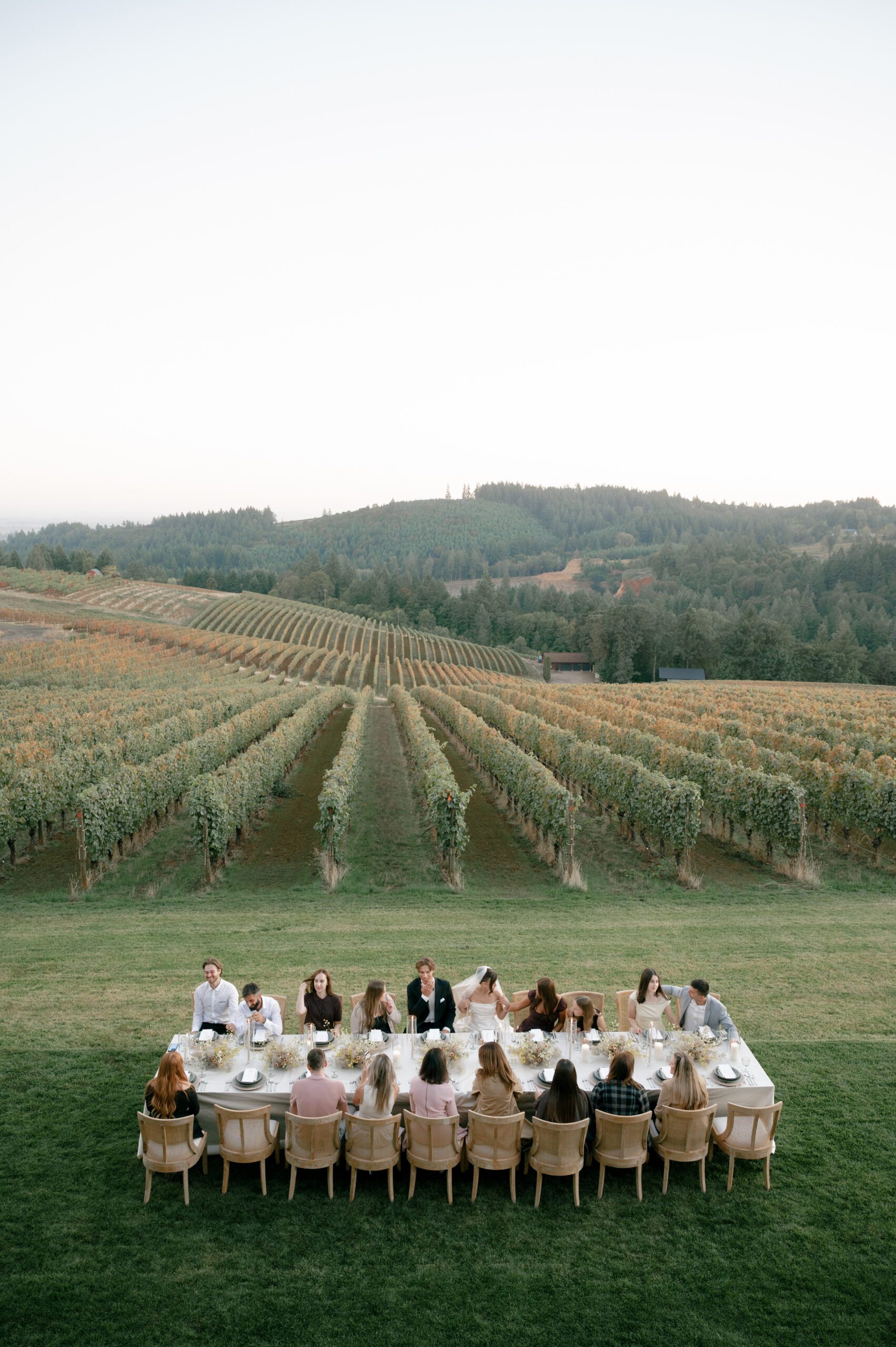 Wedding reception dinner at an Oregon vineyard wedding venue
